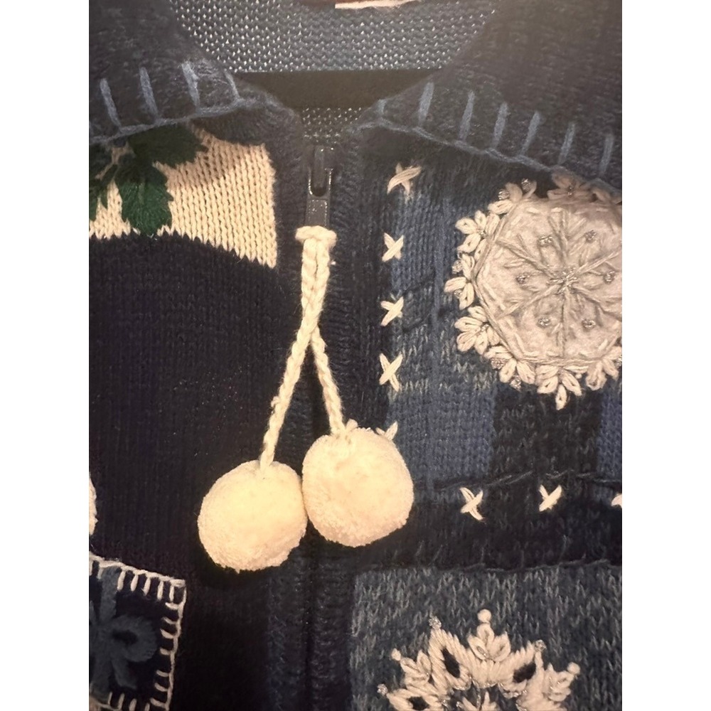 Tiara International Frosty Snowman Christmas Tree Zip Cardigan Sweater Blue L - Picture 3 of 9